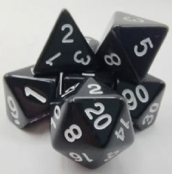 ENSEMBLE DE DÉS POLYÉDRIQUES – OPAQUE – NOIR AVEC CHIFFRES BLANCS